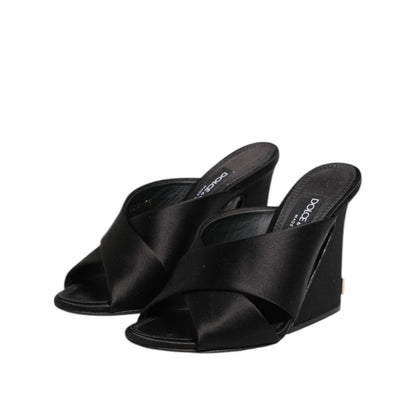 Dolce & Gabbana Black Logo KEIRA Satin Slides Sandals Shoes