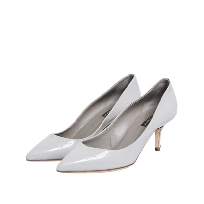 Dolce & Gabbana Light Gray Leather Kitten Heels Pumps Shoes