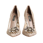 Dolce & Gabbana Beige Taormina Lace Crystal Heels Pumps Shoes