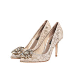 Dolce & Gabbana Beige Taormina Lace Crystal Heels Pumps Shoes