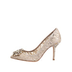 Dolce & Gabbana Beige Taormina Lace Crystal Heels Pumps Shoes