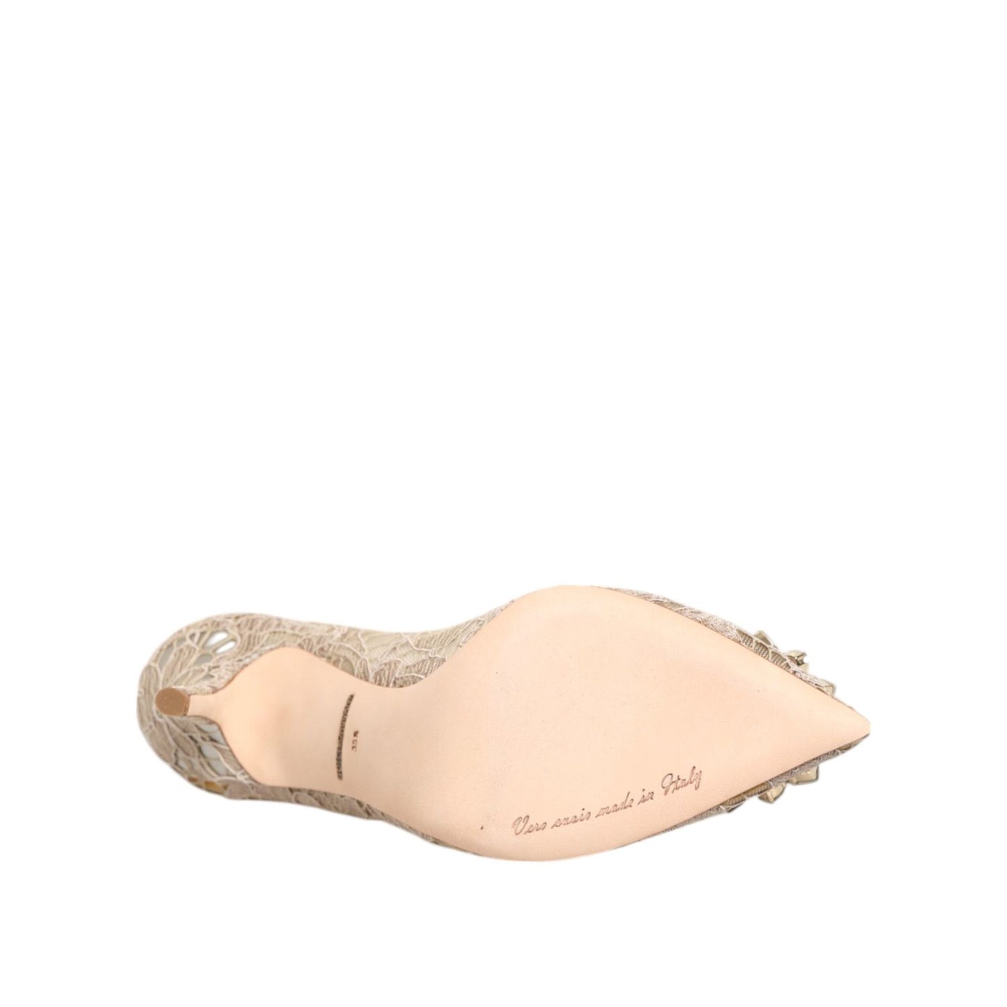 Dolce & Gabbana Beige Taormina Lace Crystal Heels Pumps Shoes