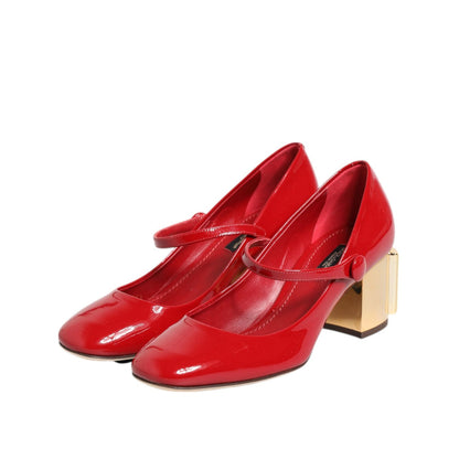 Dolce & Gabbana Red Leather DG Logo Heels Sandals Shoes