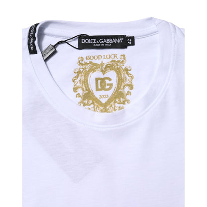 Dolce & Gabbana White Cotton Goodluck 2023 Crew NeckT-shirt