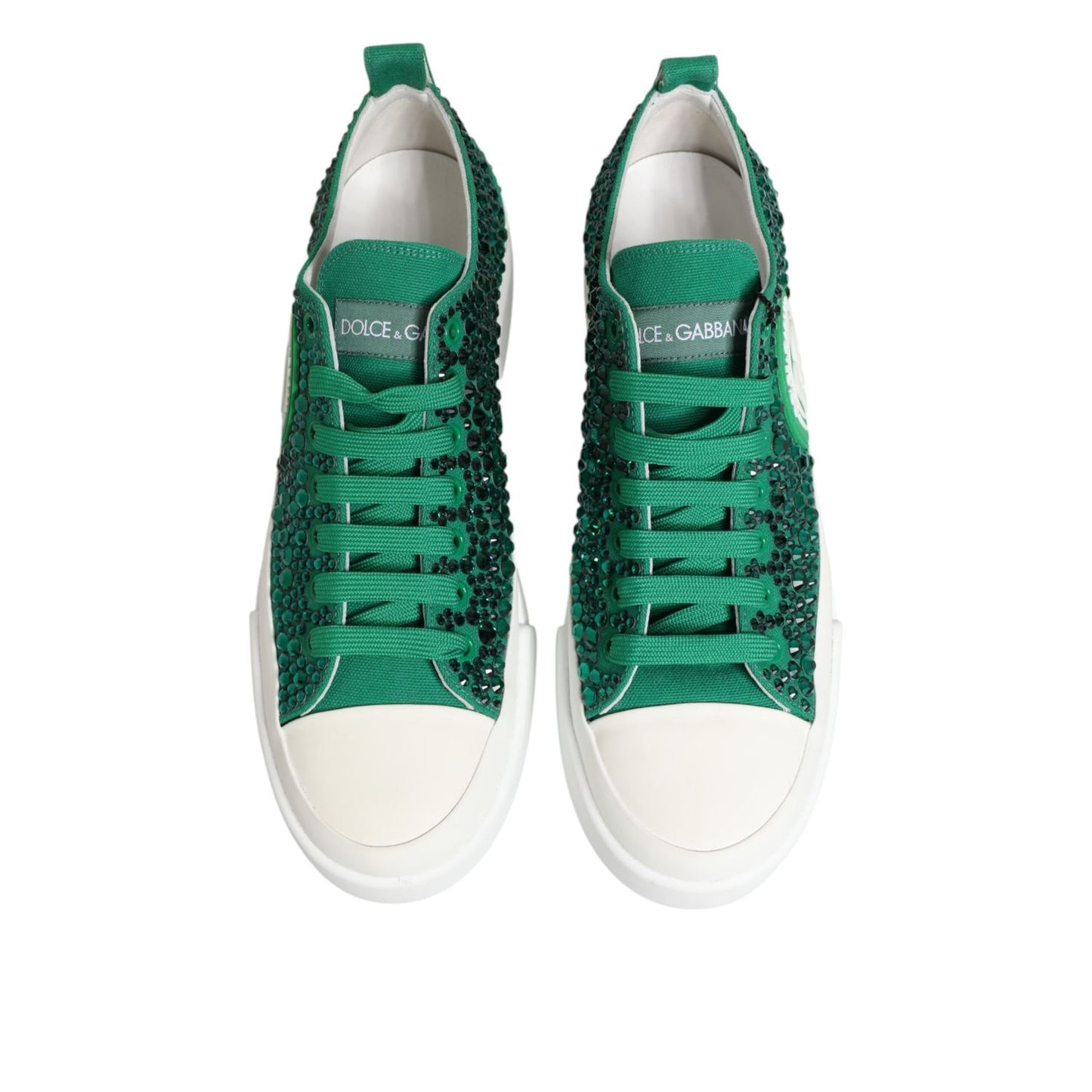 Dolce & Gabbana Green Portofino Crystal DG Logo Sneakers Shoes