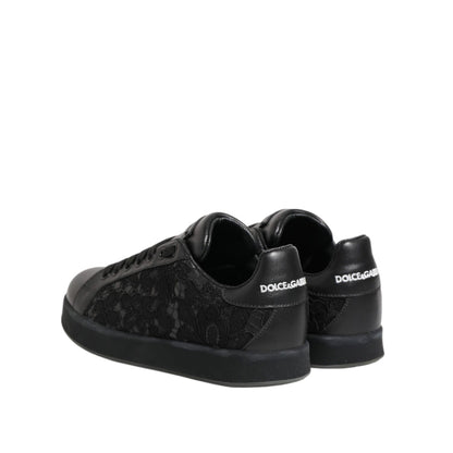 Dolce & Gabbana Black Floral Lace Low Top Sneakers Shoes