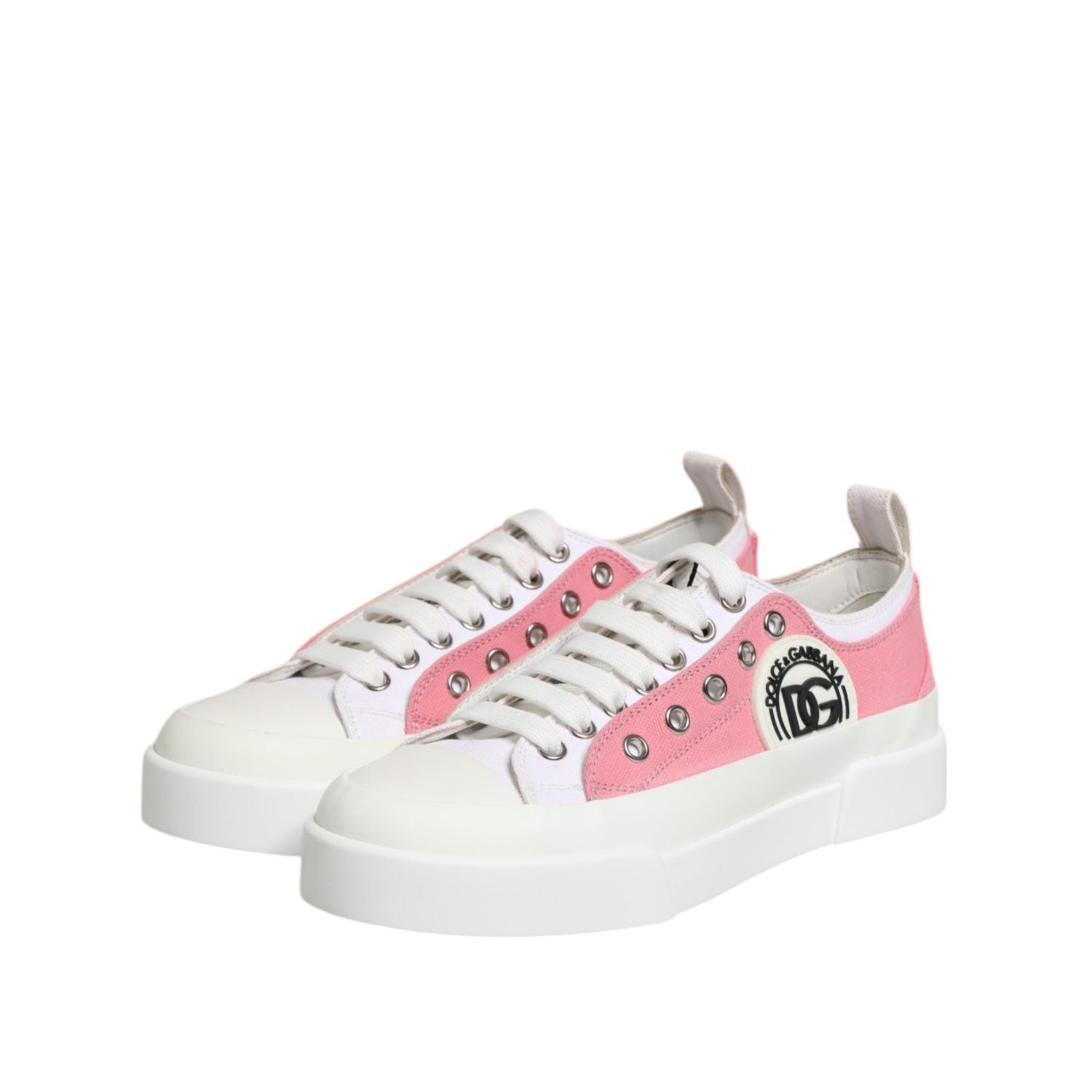 Dolce & Gabbana White Pink Canvas Low Top Sneakers Shoes