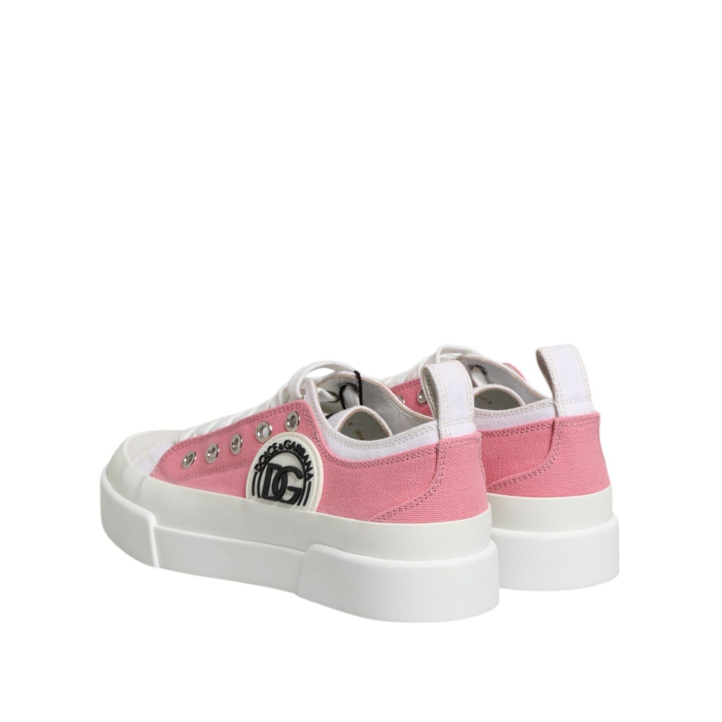 Dolce & Gabbana White Pink Canvas Low Top Sneakers Shoes