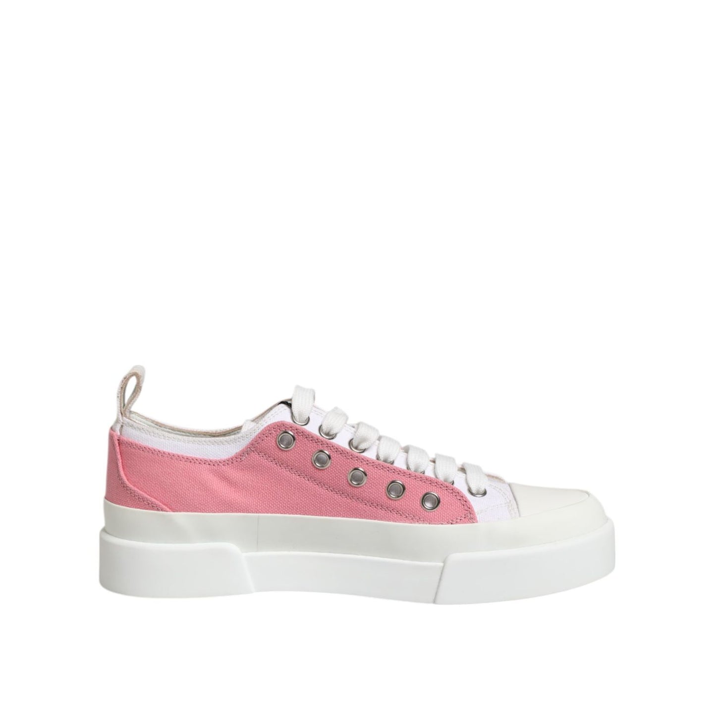 Dolce & Gabbana White Pink Canvas Low Top Sneakers Shoes
