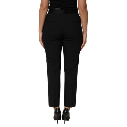 Dolce & Gabbana Black Wool HighWaist Tapered Trouser Pants