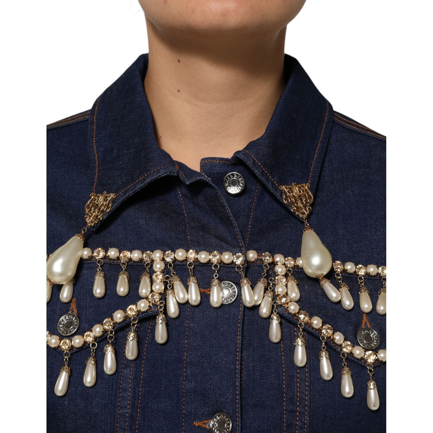 Dolce & Gabbana Blue Cotton Denim Crystal Embellished Jacket