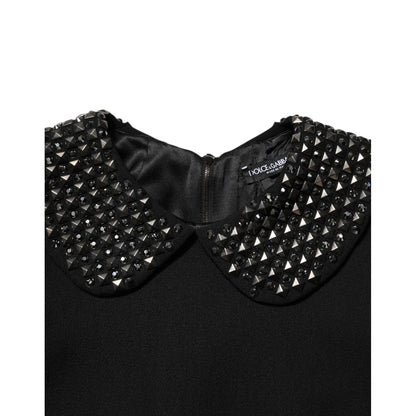 Dolce & Gabbana Black Crystal Embellished Collared Mini Dress