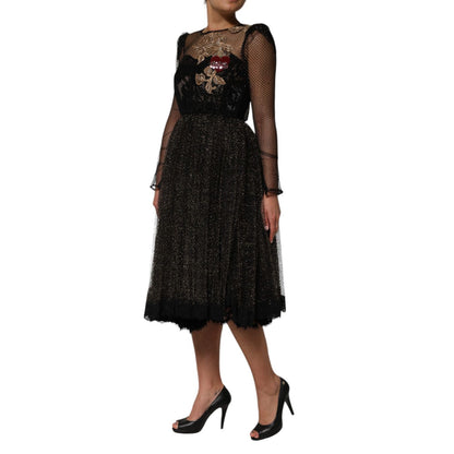 Dolce & Gabbana Black Crystal Heart Embellished A-line Dress