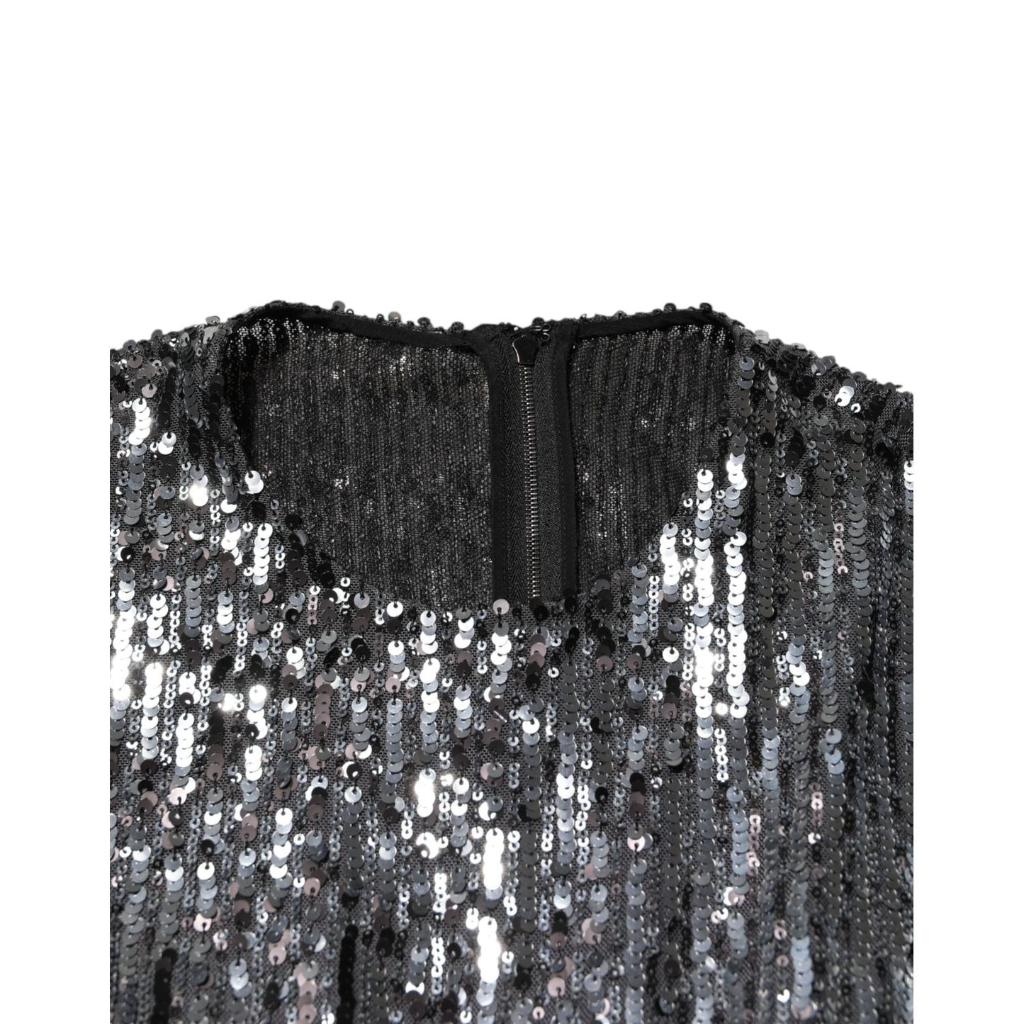 Dolce & Gabbana Black Sequined Long Sleeves Midi A-line Dress