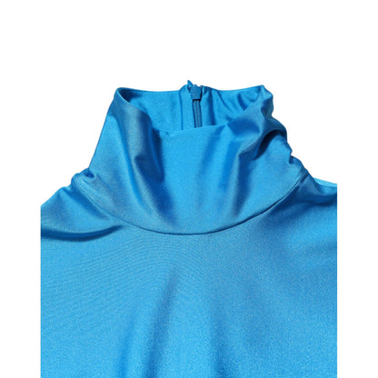 Dolce & Gabbana Blue Nylon Turtleneck Bodycon Jumpsuit Dress