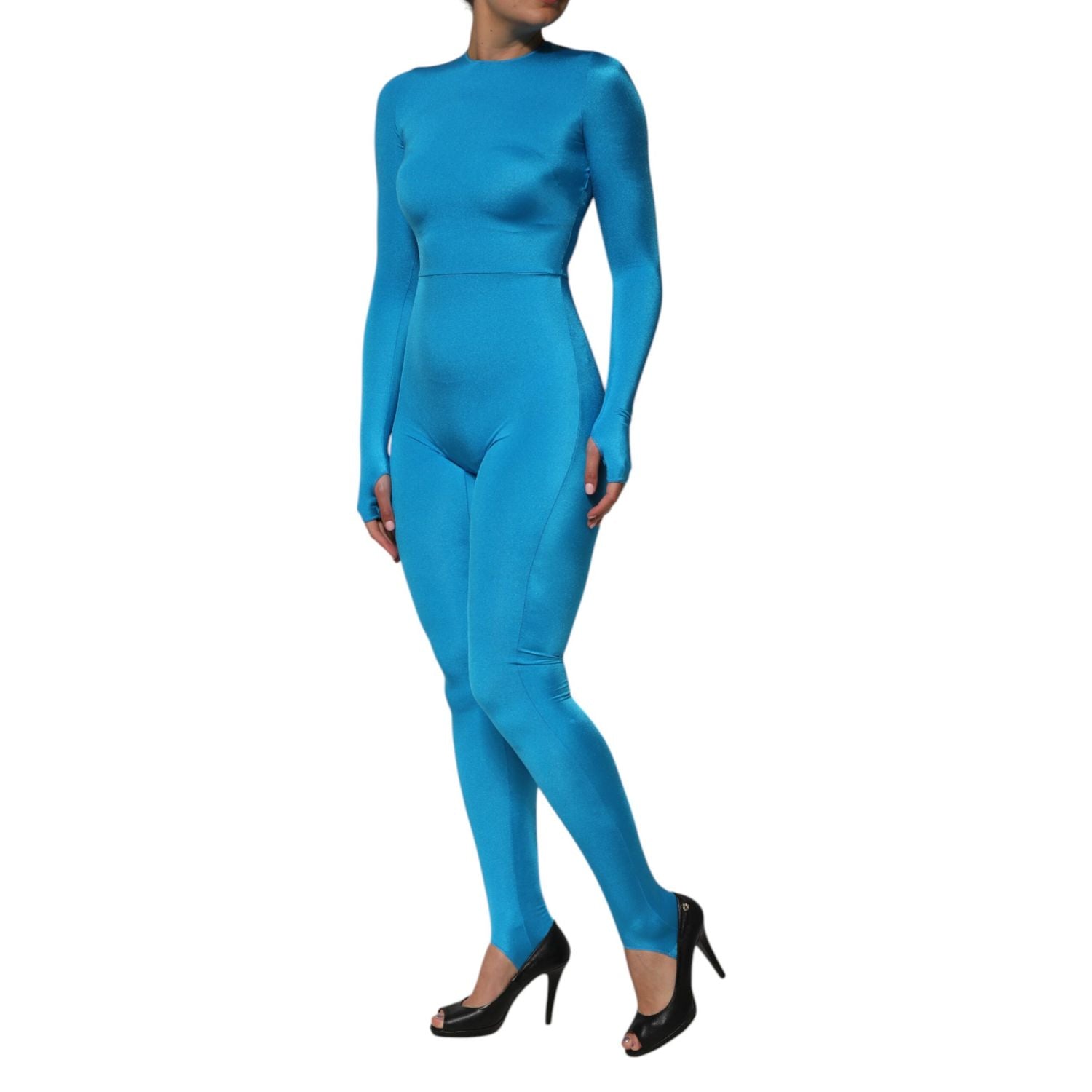 Dolce & Gabbana Blue Nylon Crew Neck Bodycon Jumpsuit Dress