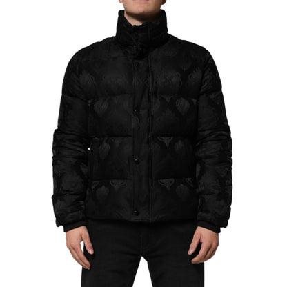 Dolce & Gabbana Black Jacquard Quilted Puffer Bomber Jacket