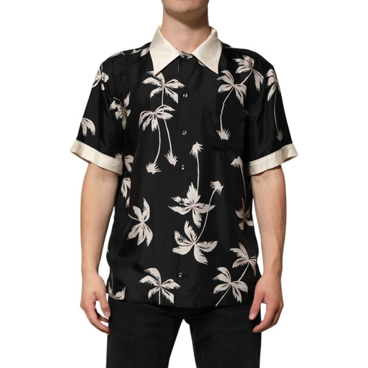 Dolce & Gabbana Black Printed Silk Short Sleeves Casual Shirt