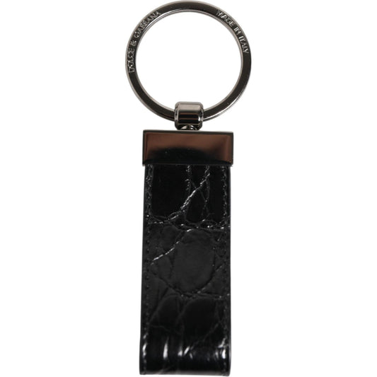 Dolce & Gabbana Black Leather Logo Metal Ring Keychain Holder Men Keyring