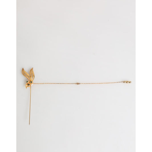 Dolce & Gabbana Gold Tone 925 Sterling Silver Crystal Chain Pin Brooch SMY11076