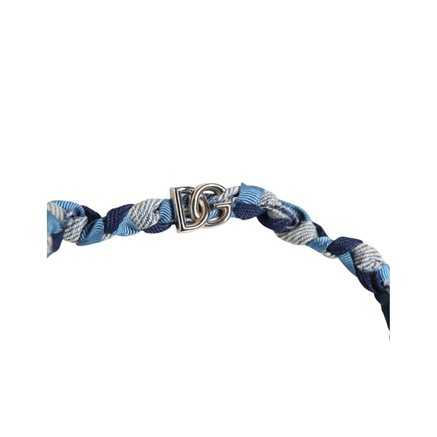 Dolce & Gabbana Blue White Braided Silver Metal Logo Beaded Men Bracelet