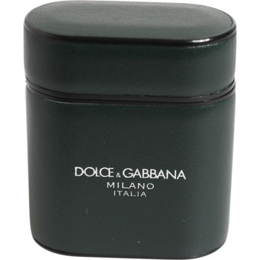Dolce & Gabbana Black Leather Logo Print Flip Holder Men Airpods Case