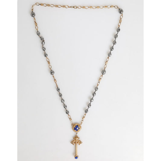 Dolce & Gabbana Gold Tone Beaded Chain Religious Cross Necklace SMY11199