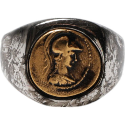 Dolce & Gabbana Silver Tone Engraved Two Color Real Brass Ring