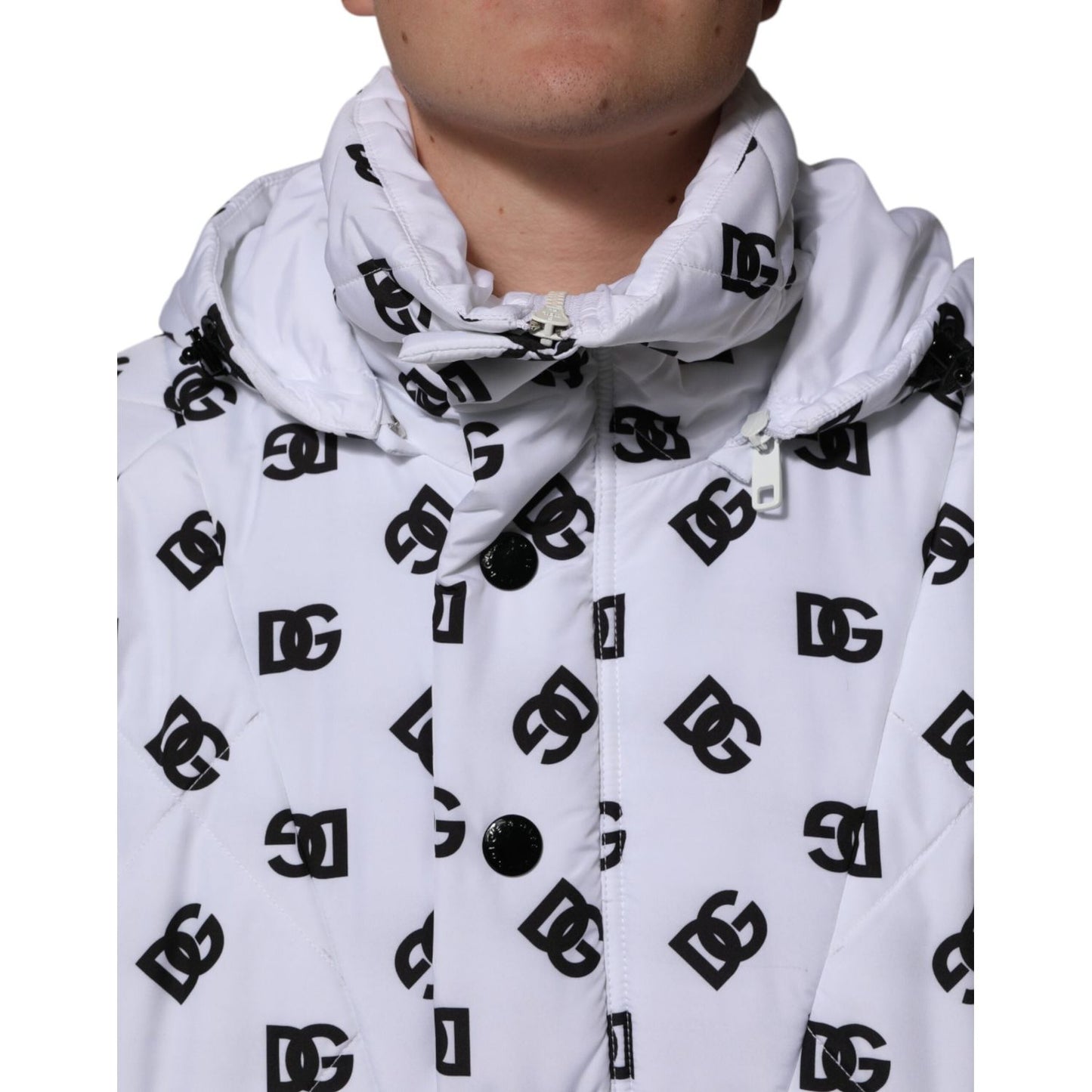 Dolce & Gabbana White DG Monogram Hooded Quilted Jacket JKT41557-48