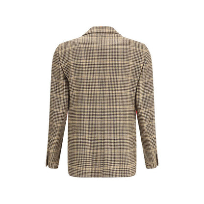 Back view of Lardini Beige Wool Clothing with houndstooth pattern and classic lapel collar.