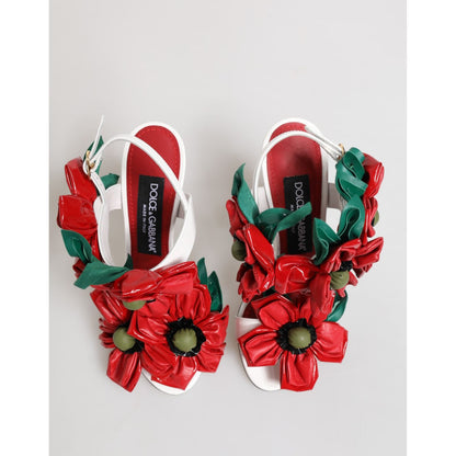 Dolce & Gabbana White Red Floral Detailing Sandals Shoes
