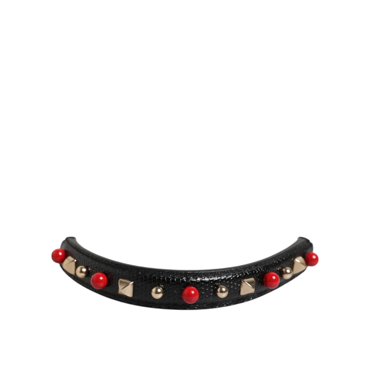 Dolce & Gabbana Black Embellished Leather Bag Handle Women Shoulder Strap