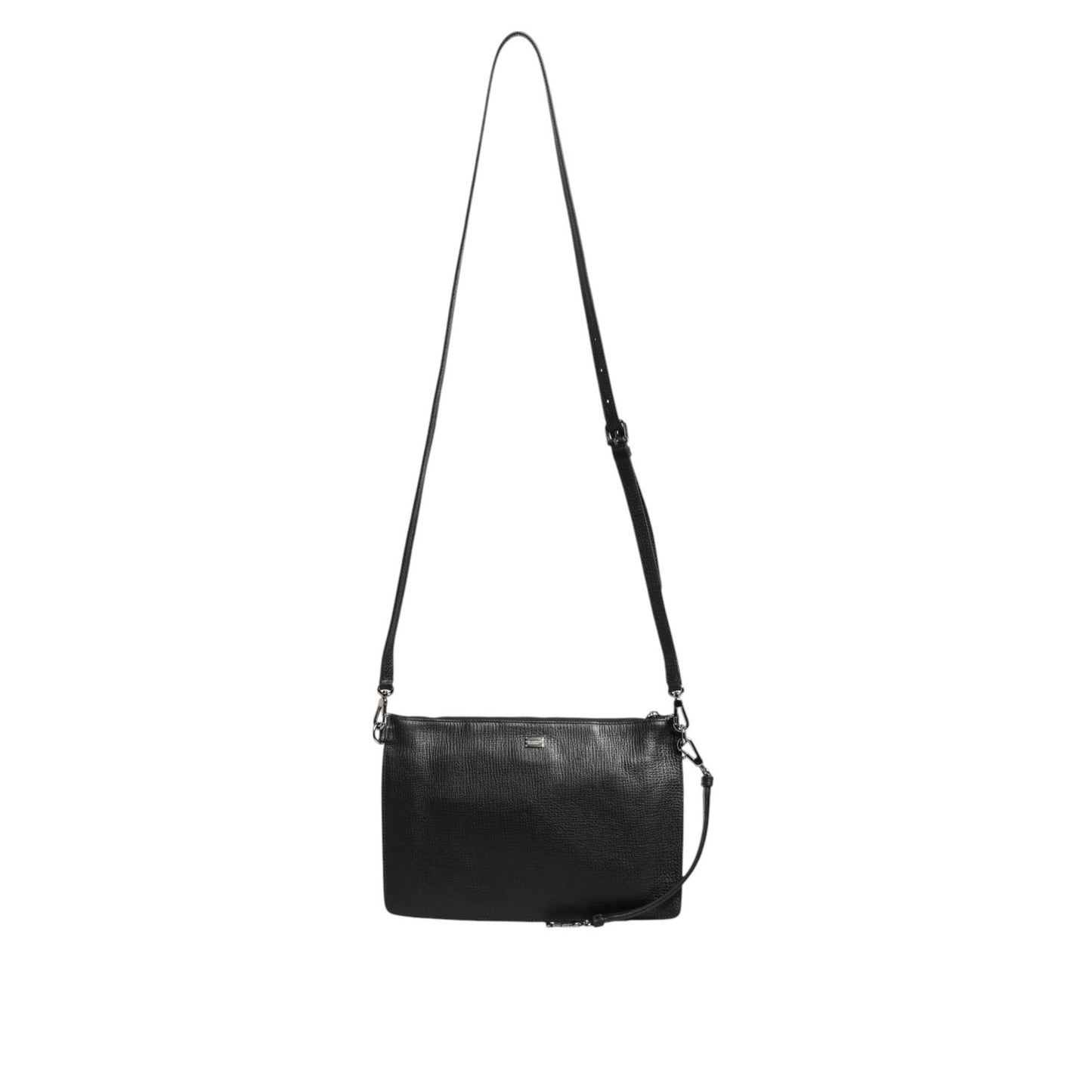 Dolce & Gabbana Black Palmellato Leather Logo Plaque Shoulder Borse Bag