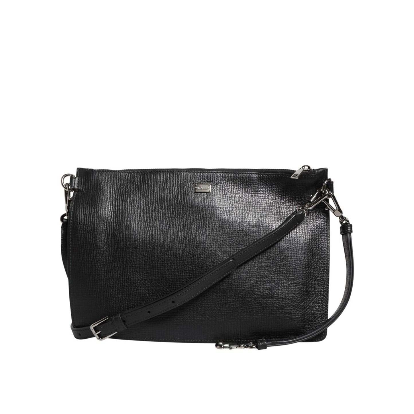Dolce & Gabbana Black Palmellato Leather Logo Plaque Shoulder Borse Bag