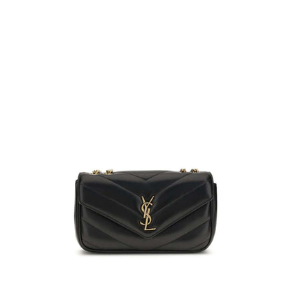 Saint Laurent Black Lamb Ovis Aries Aries Shoulder Bag with quilted design and brass logo, elegant and versatile.