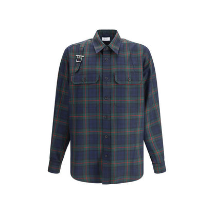 Alexander McQueen Green Polyester Pattern Shirt with tartan design and buckle detail.