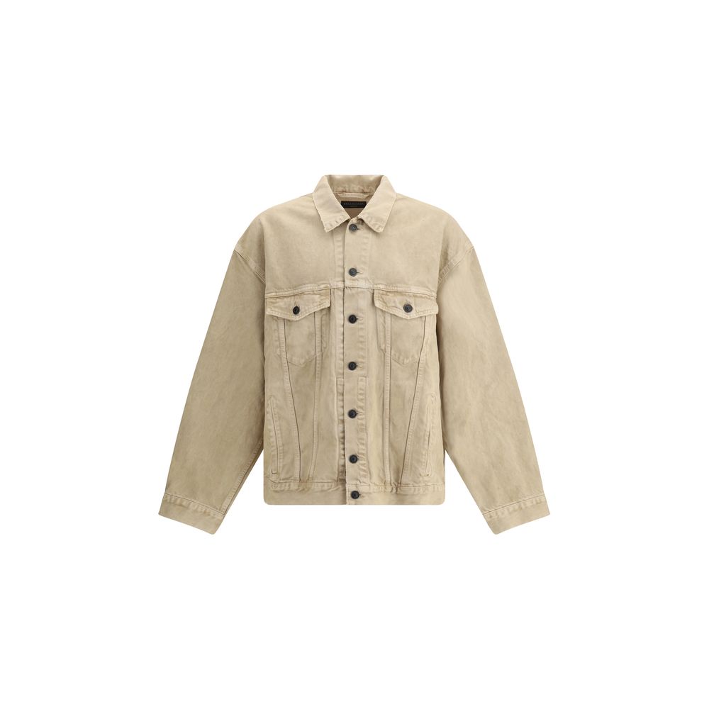 Balenciaga Beige Cotton Denim Jacket with oversized fit, 7-button closure, front flap pockets, and embroidered logo, season AW25