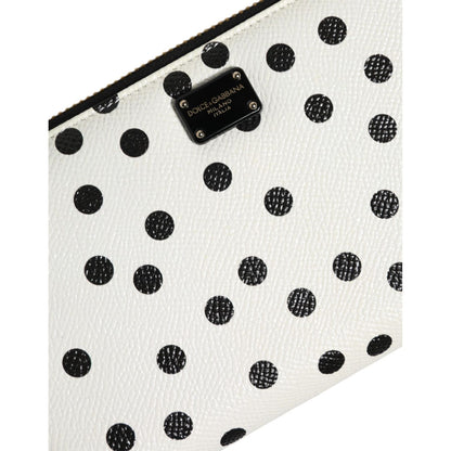 Dolce & Gabbana White Black Dotted Leather Zip Around Continental Wallet