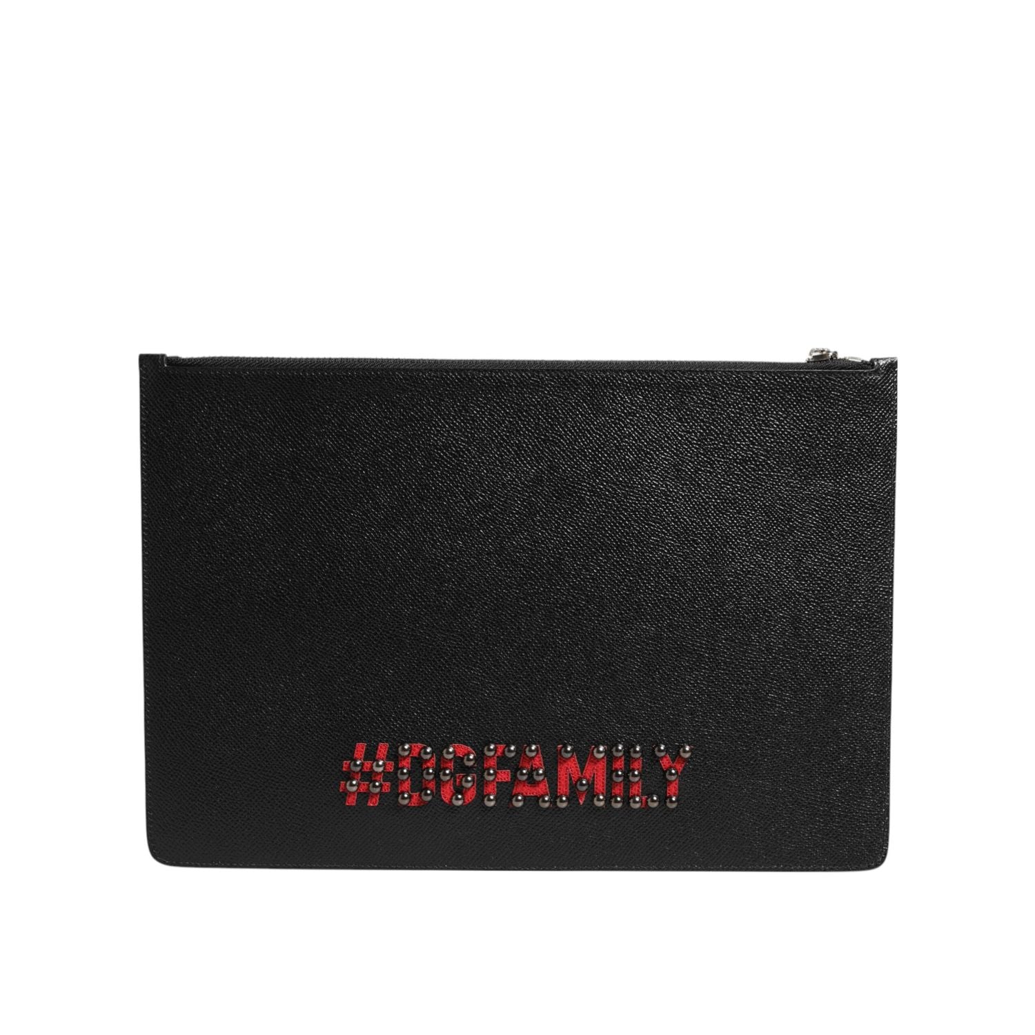 Dolce & Gabbana Black Leather #DGFAMILY Embellished Men Clutch Pouch Bag