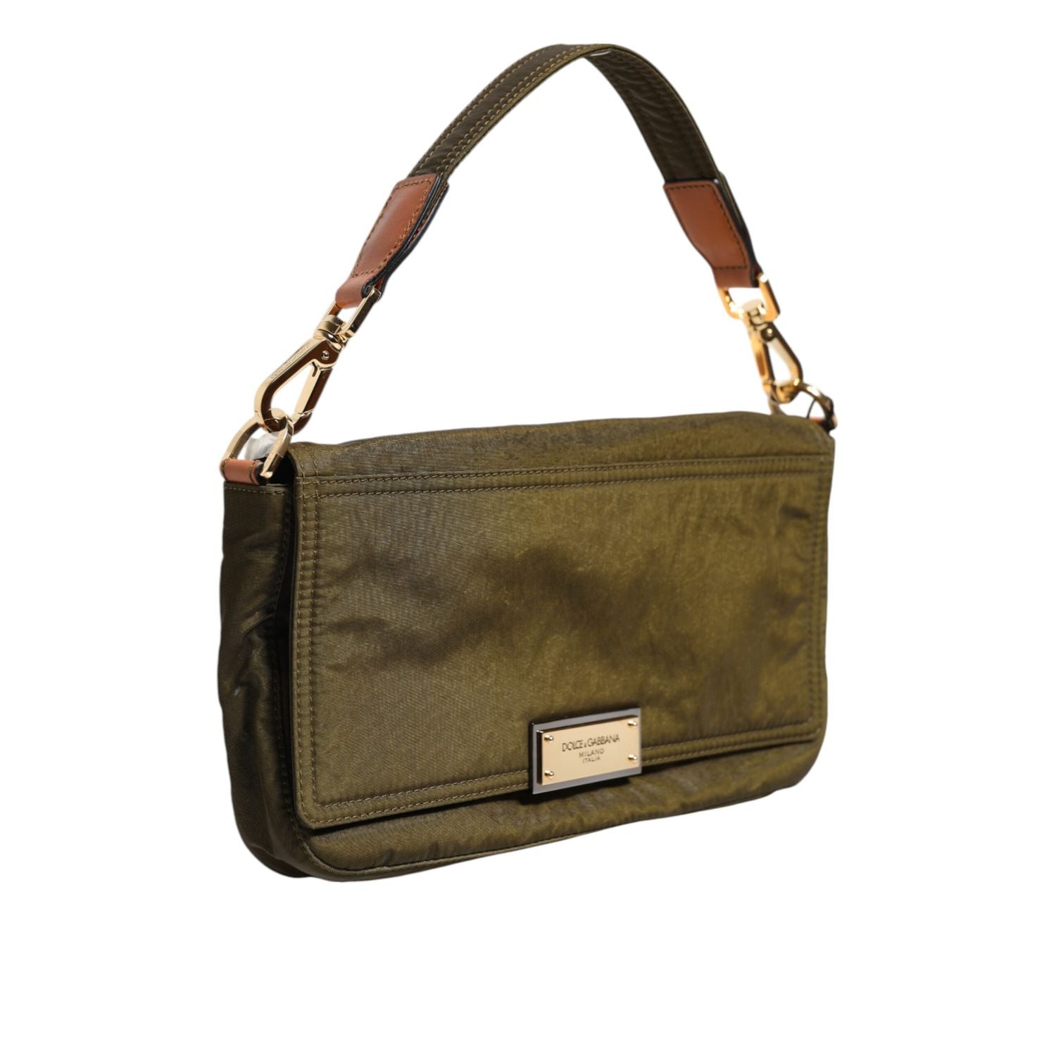 Dolce & Gabbana Dark Green Nylon Logo Plaque Shoulder Strap Borse Bag