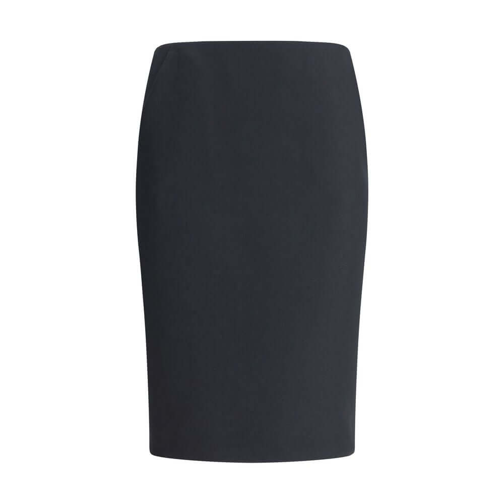 Giorgio Armani Black Recycled Polyester Midi Skirt featuring a sleek design, back zip closure, and slanted pockets for versatile styling.