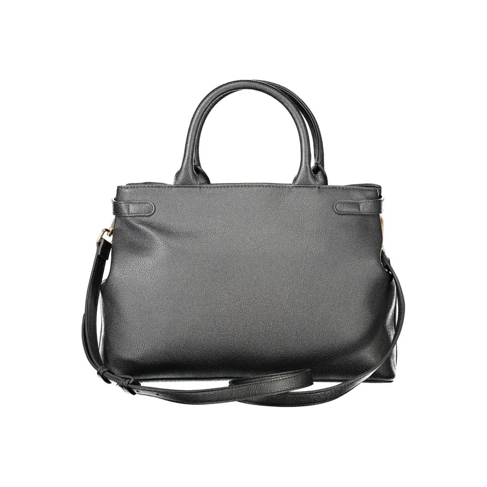 Twinset Black Polyethylene Women Handbag with detachable strap, dual compartments, and central zip pocket for versatile day-to-night use.
