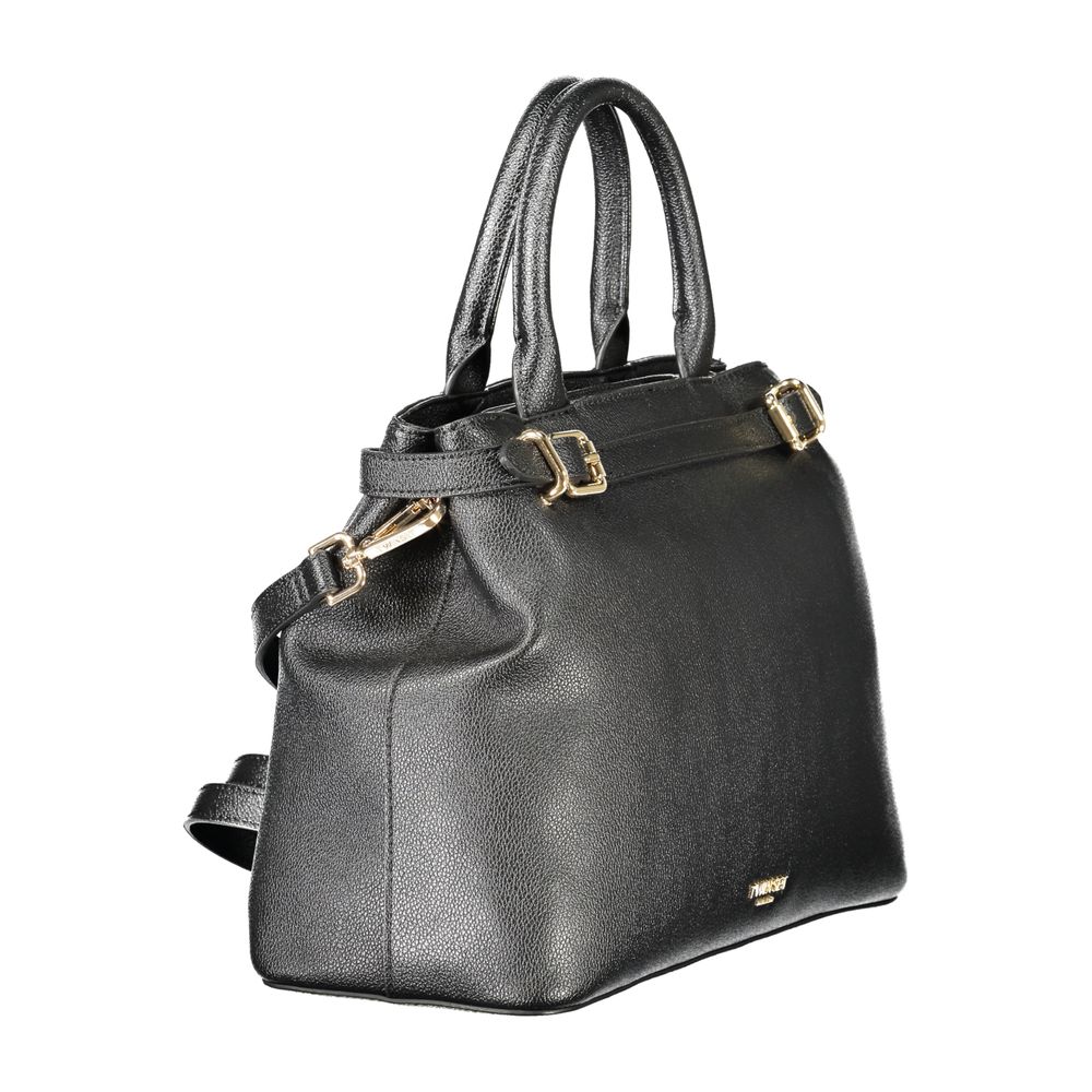 Twinset Black Polyethylene Women Handbag with dual compartments and detachable shoulder strap, perfect for modern trendsetters.