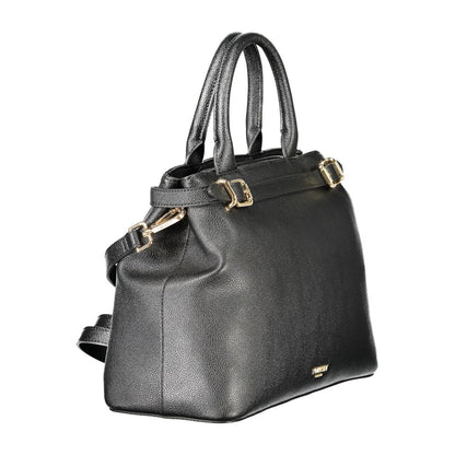Twinset Black Polyethylene Women Handbag with dual compartments and detachable shoulder strap, perfect for modern trendsetters.