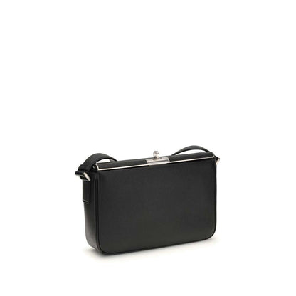 Dolce & Gabbana Black Calf Leather Bos Taurus Shoulder Bag with metal zipper and adjustable strap