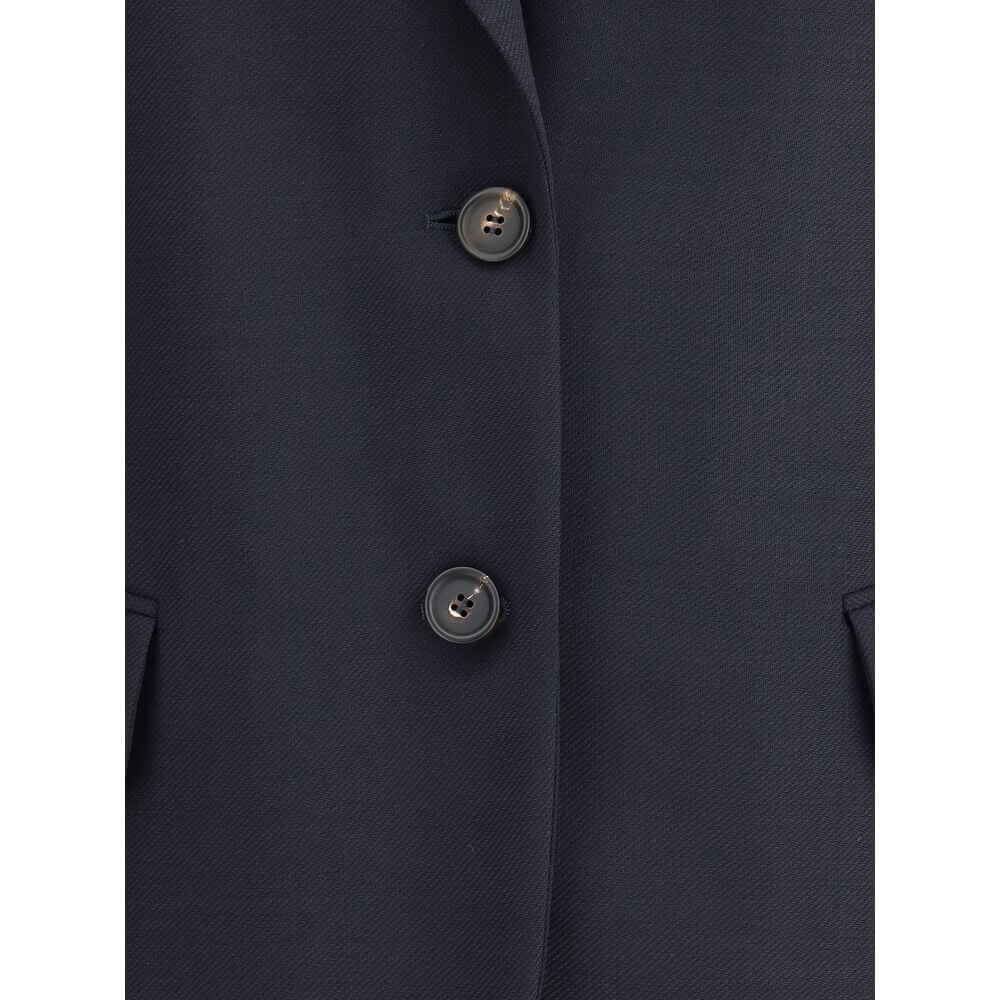 Brunello Cucinelli Blue Fleece Wool Blazer with two-button front and classic lapels.