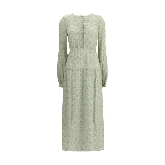 Kristina Ti Silk long Dress with foliage print