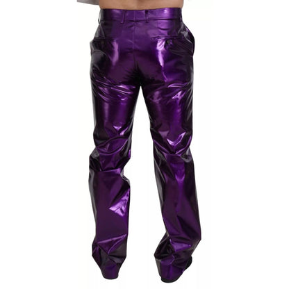 Dolce & Gabbana Purple Metallic Nylon Straight Trouser Pants