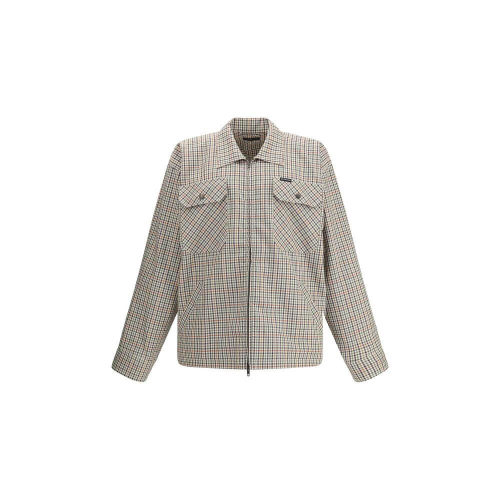 Balenciaga Multicolor Cotton Coat with checked flannel, zip closure, classic collar, embroidered logo, two chest and slit pockets.