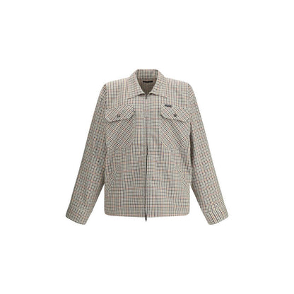 Balenciaga Multicolor Cotton Coat with checked flannel, zip closure, classic collar, embroidered logo, two chest and slit pockets.